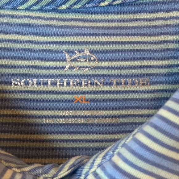 Southern Tide Light Blue Striped Polo Shirt Size XL Dry Fit - Picture 5 of 7